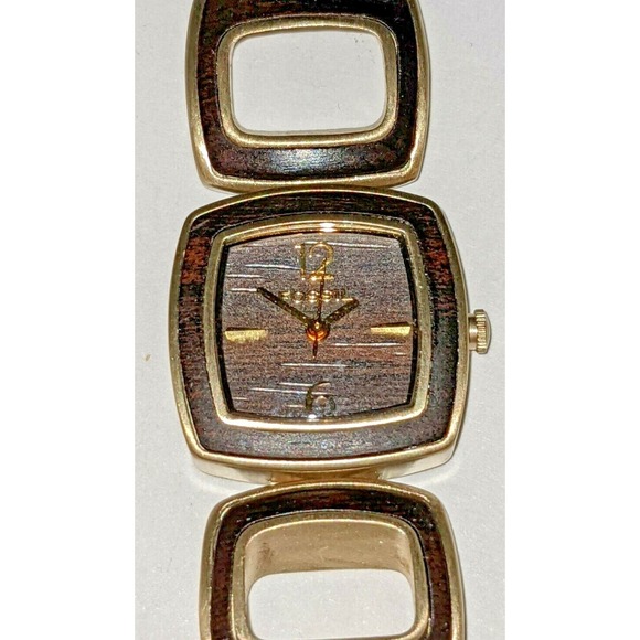 Fossil Accessories - WOMEN'S FOSSIL QUARTZ WRIST WATCH DARK FAUX WOOD ACCENTS GOLD TONE TONED RARE